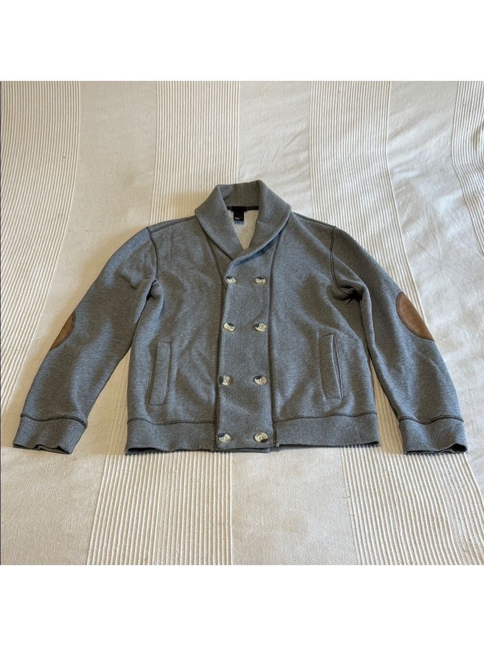 H&M Double Breasted Gray Cardigan Sweater with Elbow Patches Size Small